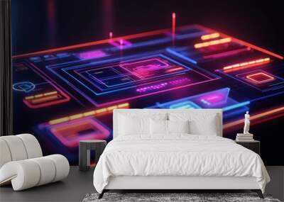 UX design platform, holographic wireframe tools, glowing interactive elements, futuristic design environment Wall mural