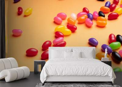 colourful jelly beans candies orange background Top view Wall mural