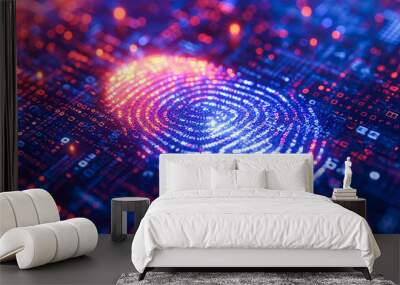 Digital biometric, security and identify by fingerprint concep. Surveillance and security scanning of digital programs and fingerprint biometrics Wall mural