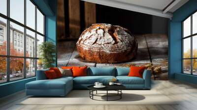 Homemade sourdough brown bread,freshly baked,whole wheat loaf Wall mural