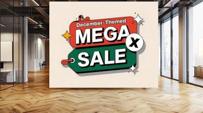 December Themed Mega Sale Tag with Stars and X Wall mural