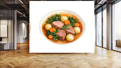 Set of watercolor illustrations of traditional Arabic meat dish for Eid al-Adha isolated on a transparent background. Lamb or beef soup with vegetables. Halal meat food for Ramadan, Kareem, Eid. Wall mural