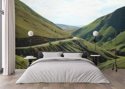 Viewpoint of two luxurious green mountains and a road in the center of Madagascar, Africa Wall mural