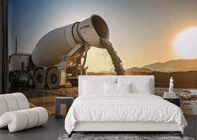 Concrete mixer pouring cement Wall mural