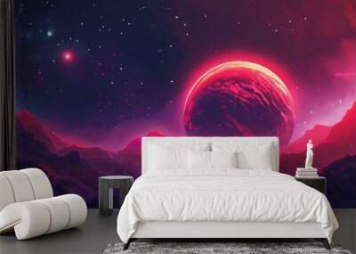 A Cosmic Landscape With Two Planets And A Starry Sky Wall mural