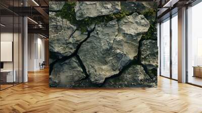 Closeup of Cracked Stone with Moss Wall mural