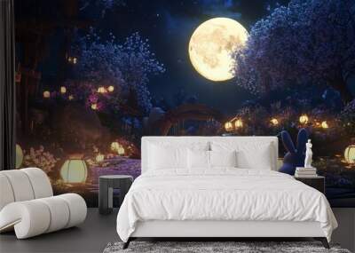 Enchanted Moonlit Forest Path Wall mural