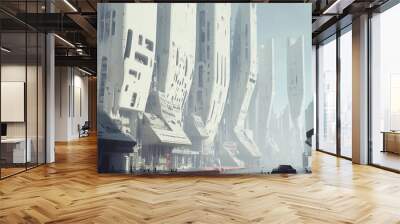 Futuristic Cityscape with White Buildings Wall mural