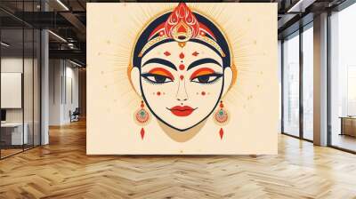 Goddess Illustration with Golden Halo and Jewelery Wall mural