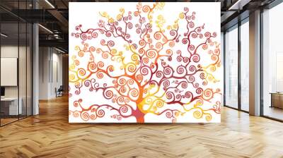 albero con rami curvi, colori caldi Wall mural