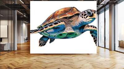 Illustration of a sea turtle, isolated background. Tortuga marina nadando Wall mural