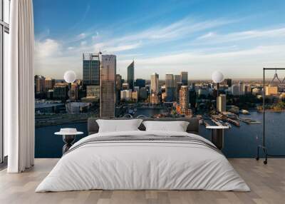 The city skyline of Perth, Western Australia at sunset Wall mural