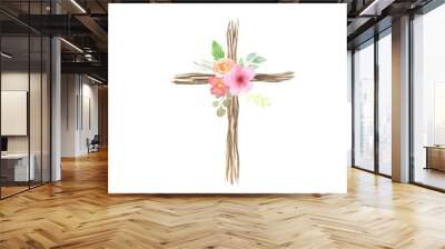 Watercolor hand painted easter cross Wall mural