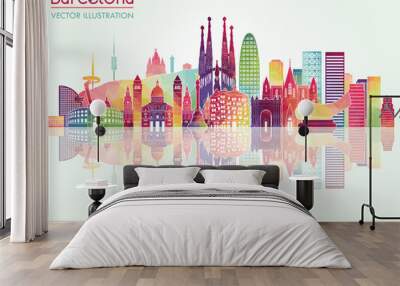 Barcelona skyline detailed silhouette. Vector illustration Wall mural