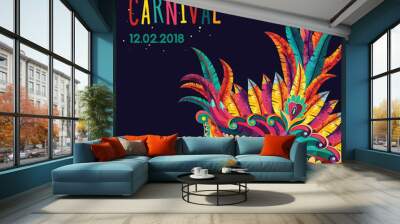 Happy carnival festive concept with musical trumpet mask. Carnival mask. Vector illustration Wall mural