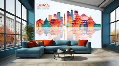 Japan detailed skyline. Vector illustration Wall mural