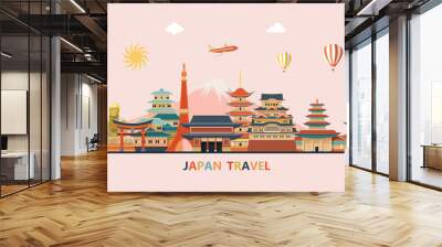 Japan travel. Travel and tourism background. Japan skyline. Vector illustration Wall mural