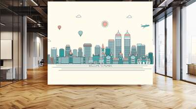 Mumbai detailed skyline. Travel and tourism background. Vector background. line illustration. Line art style Wall mural