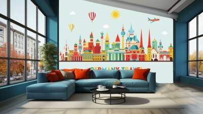 Travel Germany famous landmarks skyline. Vector illustration Wall mural