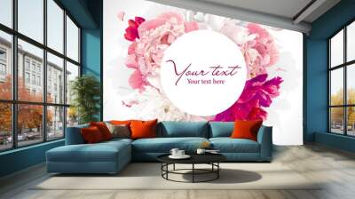 Pink, red and white peony background Wall mural