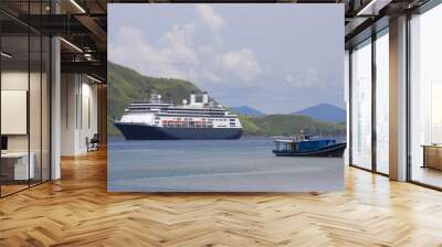 cruise ship & fishing boat in komodo island bay, indonesia Wall mural