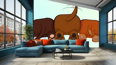 Rear view of three happy pupils wagging tails. Isolated cartoon brown dogs cute pads and tails in flat style  Wall mural