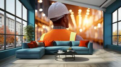 Warehouse Worker Safety Gear Hardhat Safety Vest Industry Worker Wall mural