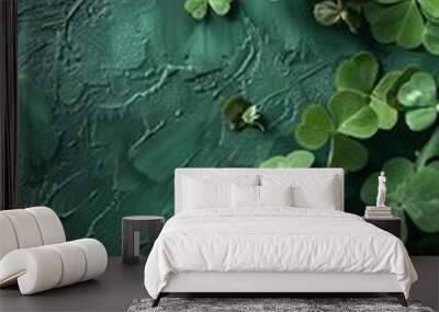 Clover leaves on a green background. Background from plant clover four leaf. Irish traditional symbol. St.Patrick Day Wall mural