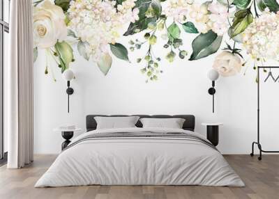  arrangements with watercolor flowers. floral illustration. Botanic composition for wedding or greeting card.  branch of flowers - abstraction roses Wall mural