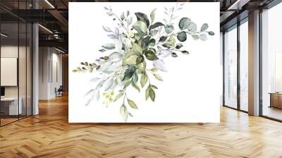  watercolor floral arrangements with leaves, herbs.  herbal illustration. Botanic composition for wedding, greeting card. Wall mural