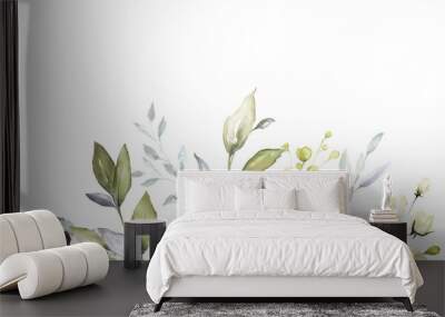 botanical design. horizontal herbal banners on white background for wedding invitation, business products. web banner with leaves, herbs Wall mural