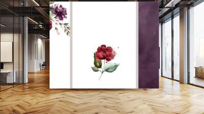 Ready to use Card. Watercolor invitation design with red roses, leaves. flower and watercolor background. floral elements, botanic watercolor illustration. Template for wedding.   frame Wall mural