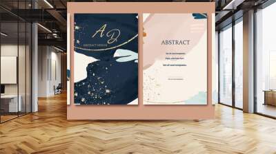 Set of card with abstract shape, splash gold. Wedding watercolor concept. Navy blue poster, invite. Vector decorative greeting card or invitation design background Wall mural