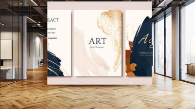 Set of card with abstract shape, splash gold. Wedding watercolor concept. Navy blue poster, invite. Vector decorative greeting card or invitation design background Wall mural