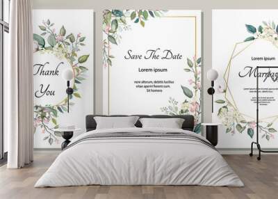 set of card with flower, leaves. wedding ornament concept. floral poster, invite. vector decorative  Wall mural