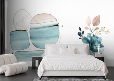 watercolor Illustration,  isolated on white background. Abstract and blue flowers Wall mural