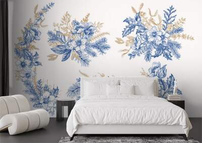 Blue vintage winter bouquets. Wall mural