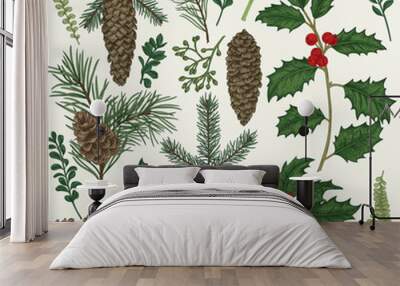 Collection of Christmas plant. Wall mural