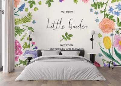 Floral frame with spring  plants. Wall mural