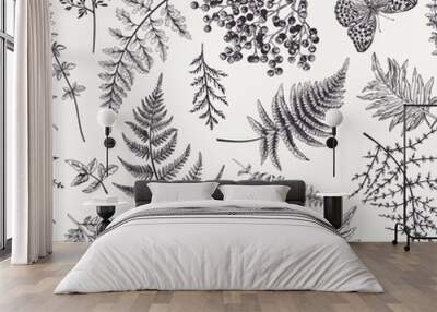 Floral seamlesspattern with leaves Wall mural