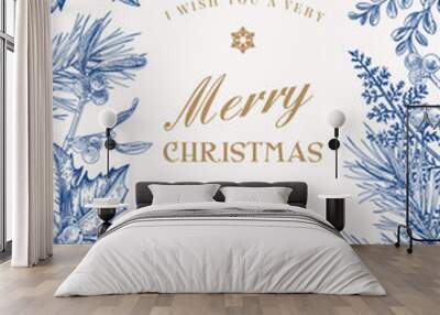 Greeting Christmas card in vintage style. Wall mural