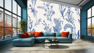 Herbal seamless pattern. Blue. Wall mural