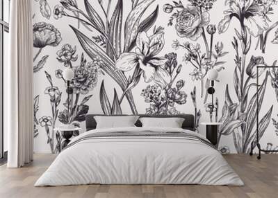 Seamless floral pattern with garden  flowers. Wall mural