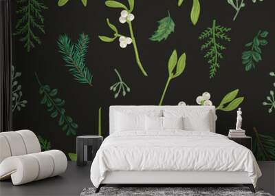 Seamless pattern with winter plants. Wall mural