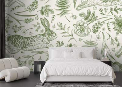 Seamless print with rabbits Wall mural