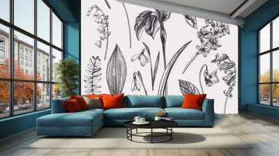 Set with spring flowers. Wall mural