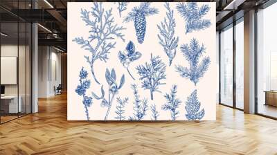 Vintage botanical set winter plants. Wall mural