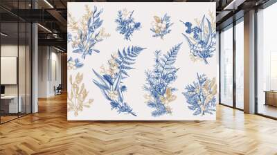 Winter set. Floristic bouquets. Wall mural