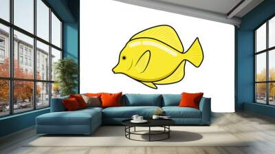 Doodle illustration yellow tang fish vector graphics Wall mural