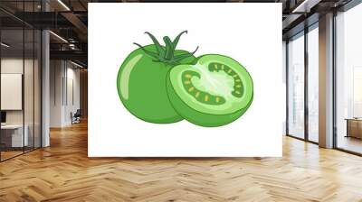 Green tomato and sliced green tomato vector graphics Wall mural